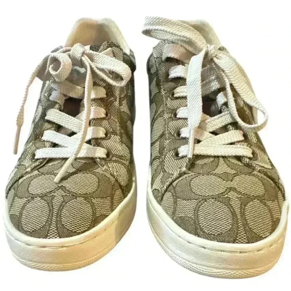 COACH Clip Skateboard Shoes Women's Low-Top Khaki - Picture 2 of 5